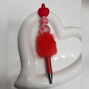 Valentines Day Pen XOXO Gift Pompom Heart Love Beaded Pen Valentine Red